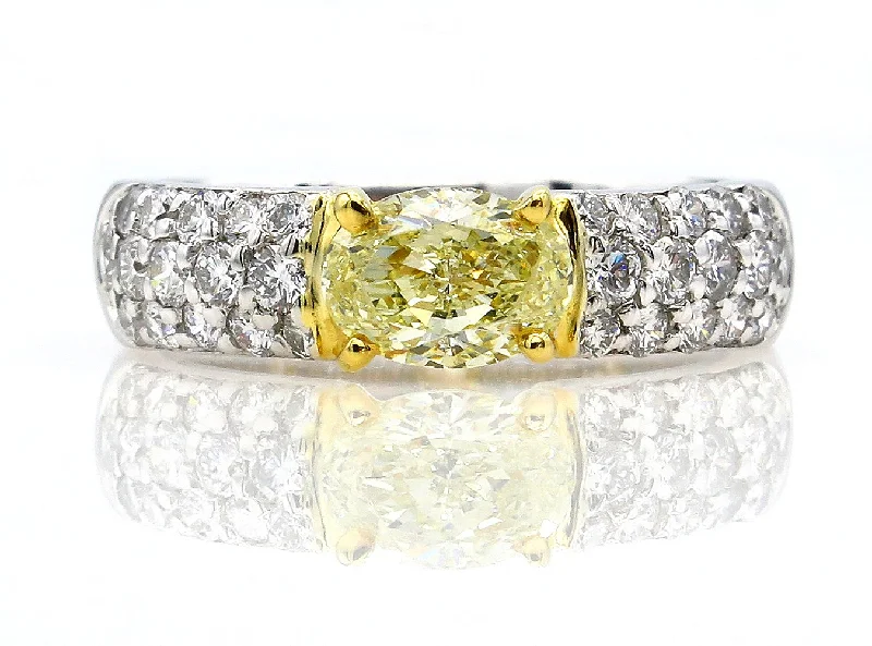 Three - Stone Women's Diamond Rings Symbolizing Past, Present, and Future with Emerald - Cut DiamondsGIA "Canary" 1.62ct Natural Fancy Yellow OVAL Diamond Ring