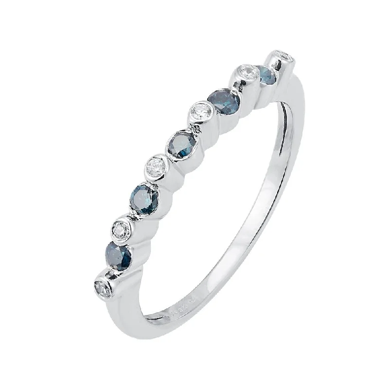 Cushion - Cut Women's Diamond Rings in Platinum with a Soft and Romantic AppearanceSterling Silver with Genuine White and Blue Diamond Band Ring