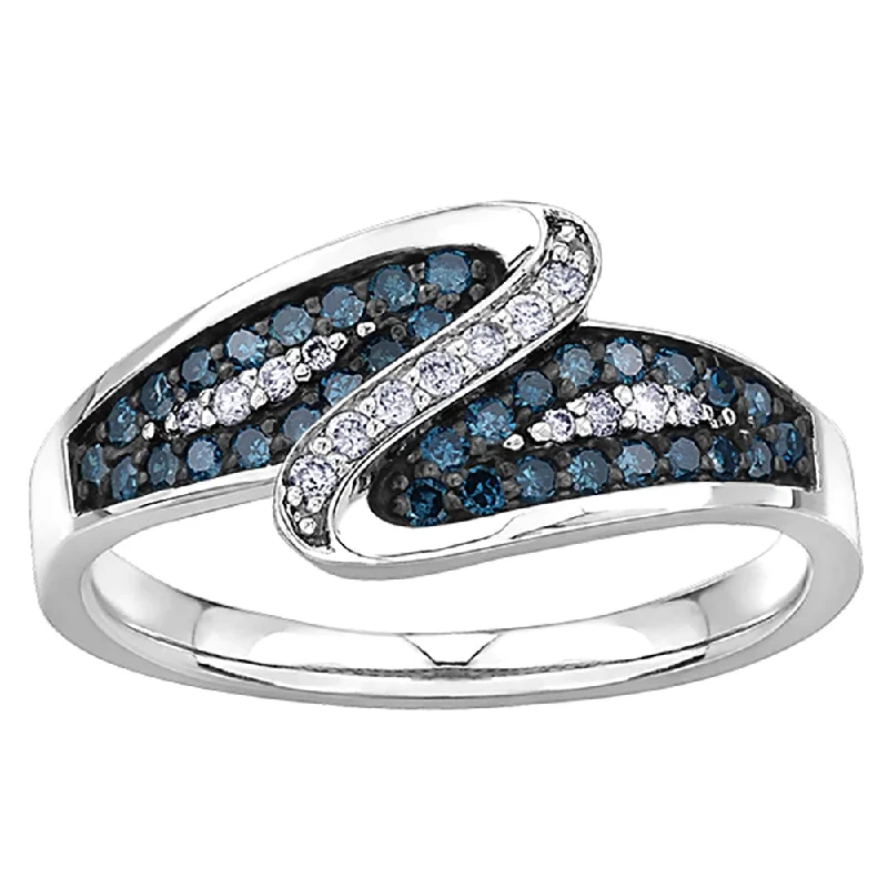 Cathedral - Style Women's Diamond Rings with a Raised Center Setting and Elaborate MetalworkUnique Blue and White Diamond Ring