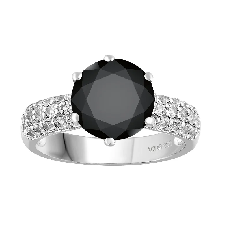 Adjustable Women's Diamond Rings with a Flexible Band for a Comfortable and Custom FitSterling Silver with Black Diamond and White Topaz Solitaire Ring