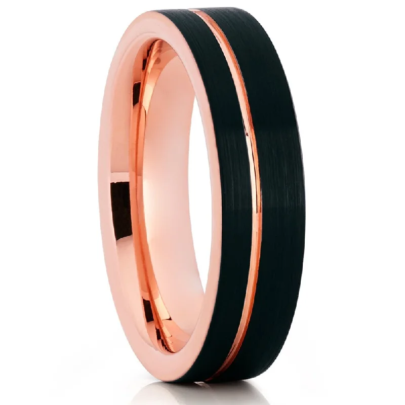 Adjustable Fashion Rings in Leather and Brass with a Tribal - Inspired DesignTungsten Wedding Ring 6Mm Rose Gold And Black Comfort Fit Cobalt Free Unique