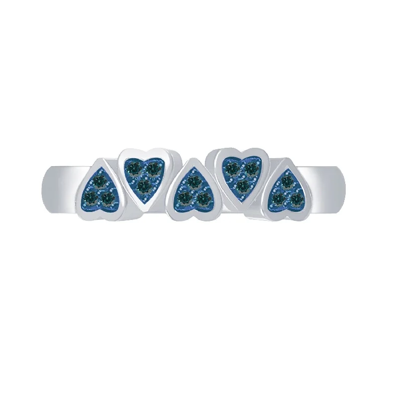 Women's Diamond Rings with Side - Stone Pave Setting for a Sparkling and Continuous ShineSterling Silver with Genuine Blue Diamond Heart Shape Ring