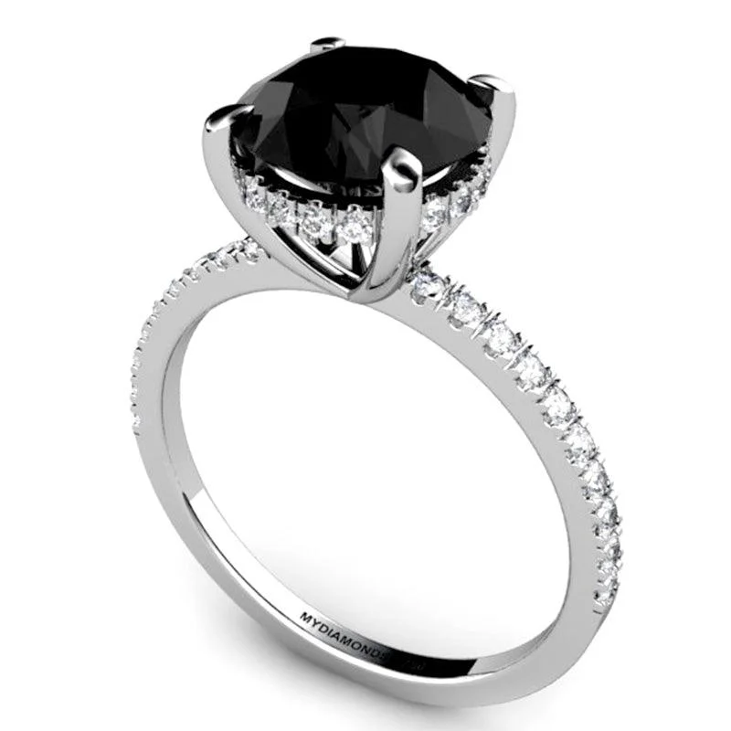 Cluster - Style Women's Diamond Rings with Multiple Small Diamonds Arranged in a Stunning PatternNoire Platinum - Black Diamond Ring 3.40ct