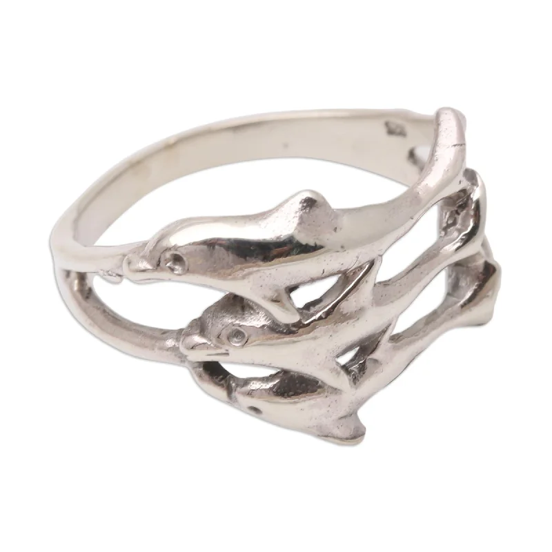 Stackable Fashion Rings in Rose - Gold Tone with Delicate Floral EngravingsNovica Handmade Synchronized Swimmers Sterling Silver Cocktail Ring