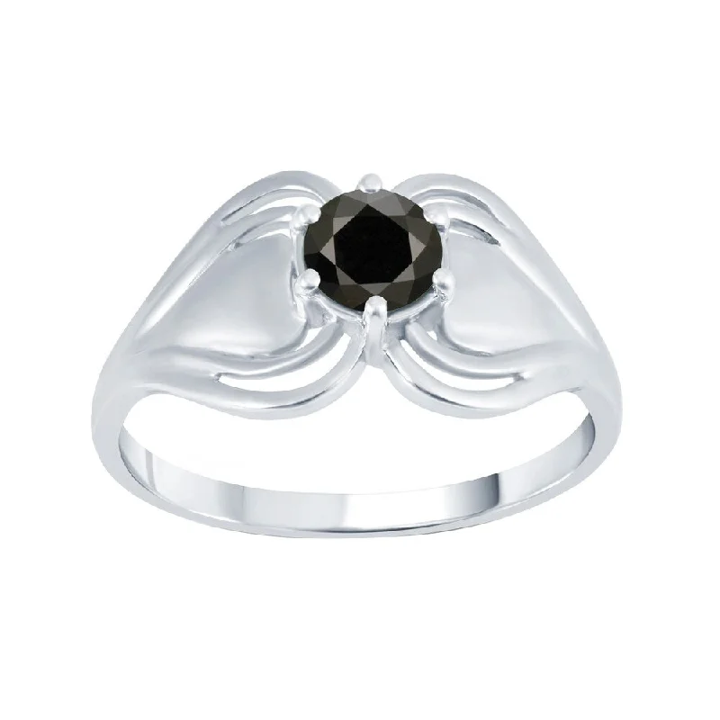 Art Deco - Inspired Women's Diamond Rings with Geometric Designs and Baguette - Cut DiamondsSterling Silver with Genuine Black Diamond Solitaire Ring