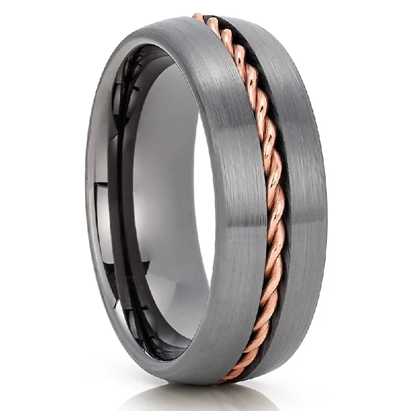 Beaded Fashion Rings in Natural Stones and Cotton Cord for a Handmade AestheticGunmetal Tungsten Wedding Ring 8Mm Braid Rose Gold Dome Comfort Fit Cobalt Free