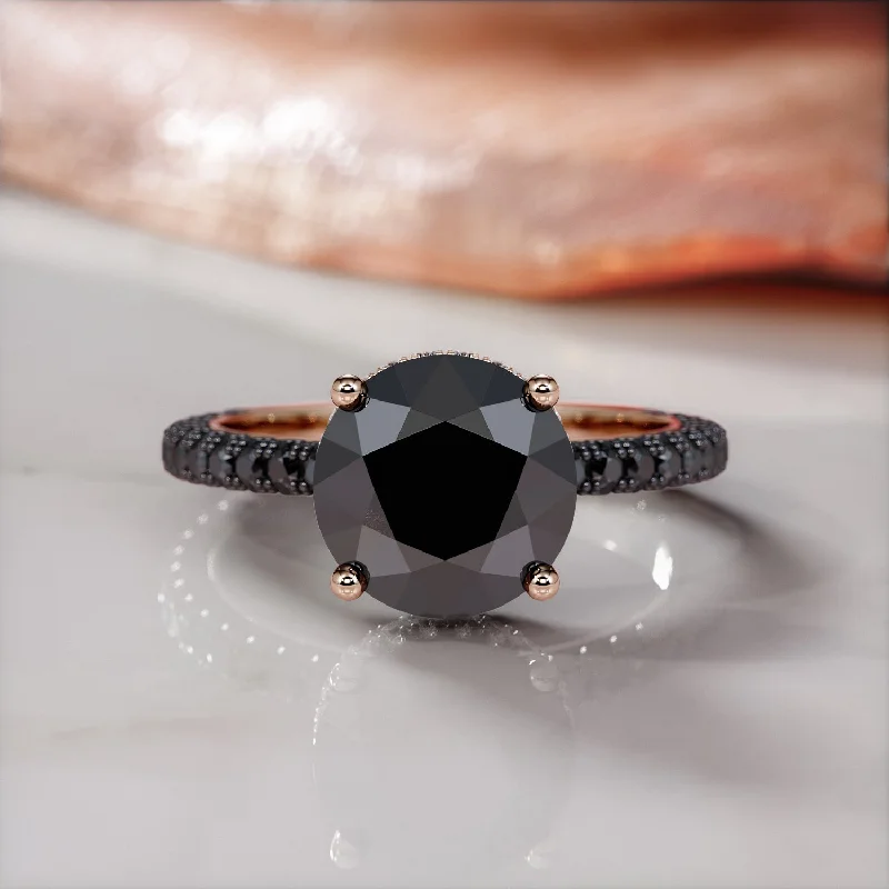 Tennis - Style Women's Diamond Rings with a Continuous Row of Diamonds for a Classic and Versatile LookMagia Negra - Black Diamond  Natural Black Diamond Round Engagement Ring in Rose Gold