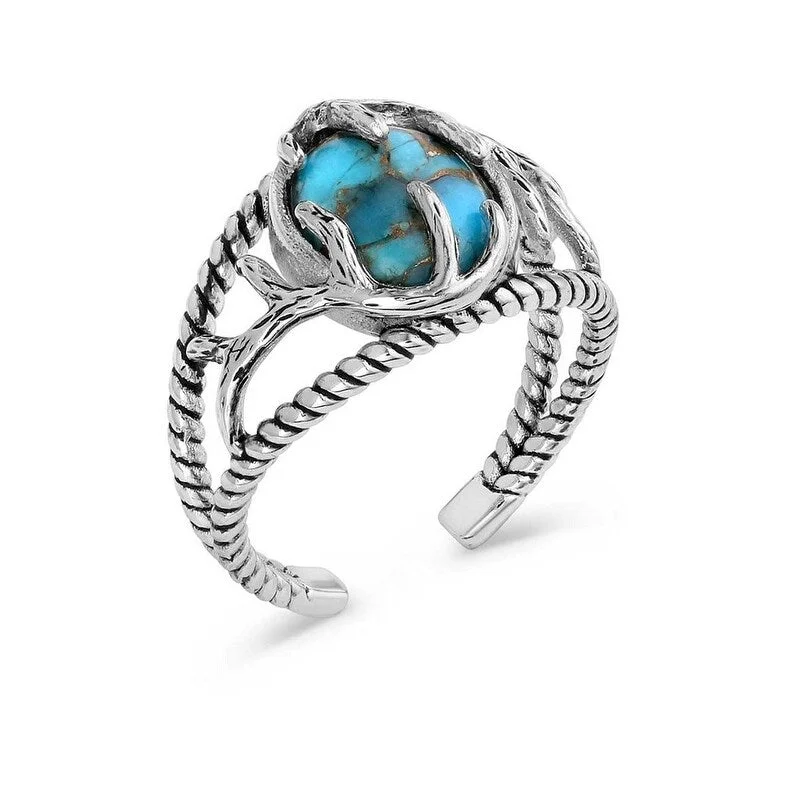 Bohemian - Style Fashion Rings with Turquoise and Silver Filigree for a Free - Spirited LookMontana Silversmiths Ring Womens Silver Embrace Turq Open KTRG5993