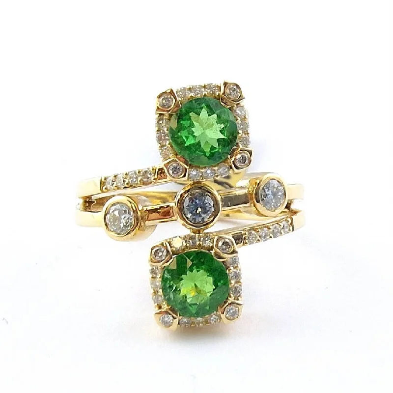 Three - Stone Women's Diamond Rings Symbolizing Past, Present, and Future with Emerald - Cut DiamondsTsavorite and Diamonds 14K Gold Ring