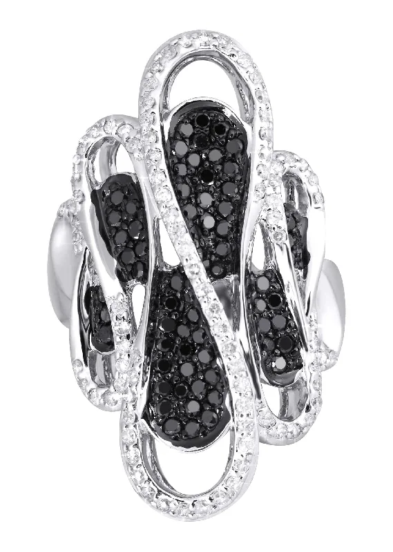 Tennis - Style Women's Diamond Rings with a Continuous Row of Diamonds for a Classic and Versatile Look14K Ladies Black  Diamond Cocktail Ring | 0.84 Carats | 13.45 Grams