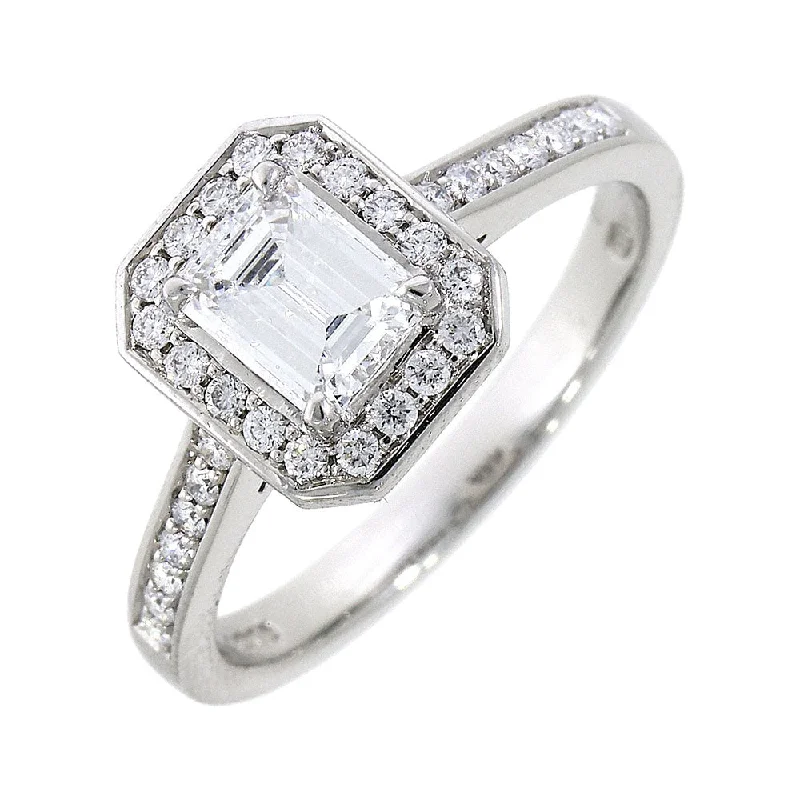 Men's Aquamarine Engagement Rings in 9K Gold with a Bezel - Set StonePlatinum Emerald Cut Diamond Halo Pave .98ct Ring