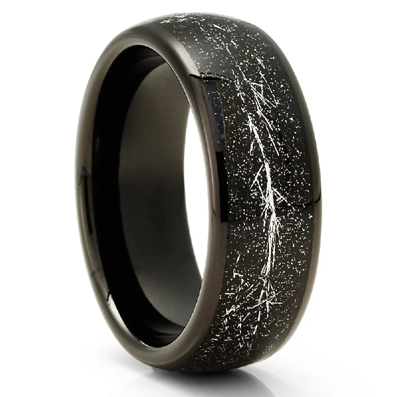 Bangle - Style Fashion Rings in Rose - Gold - Plated Aluminum with Etched PatternsMeteorite Wedding Ring 8Mm Black Tungsten Carbide Band Comfort Fit Jewelry