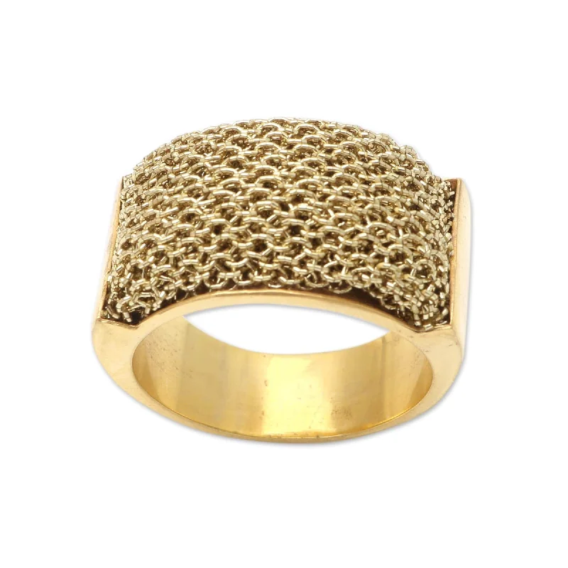 Textured Fashion Rings in Pewter with Hammered and Embossed SurfacesNovica Handmade Golden Nest Gold-Plated Band Ring