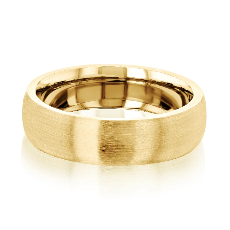 Minimalist Fashion Rings in Stainless Steel with a Single Solitaire Crystal6MM Domed Satin Matte Gold