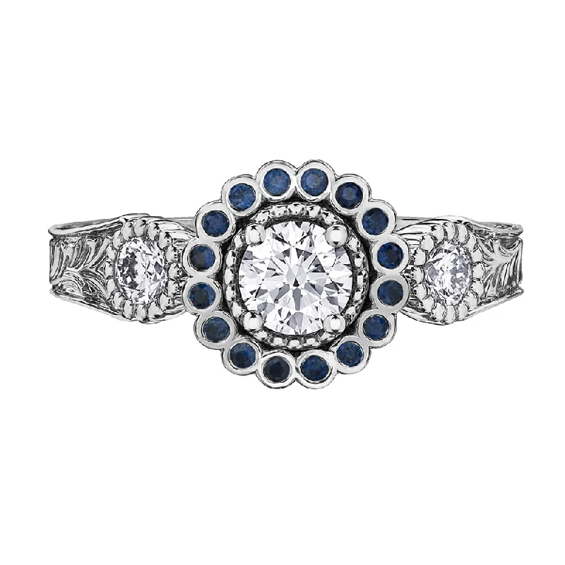 Women's Diamond Rings with Side - Stone Pave Setting for a Sparkling and Continuous ShineVintage Frost Canadian Diamond and Sapphire Ring