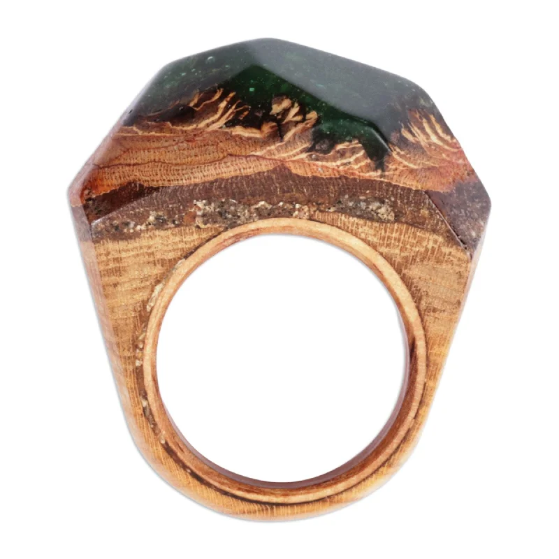 Adjustable Fashion Rings in Leather and Brass with a Tribal - Inspired DesignNovica Handmade Unparalleled Beauty Wood And Resin Domed Ring