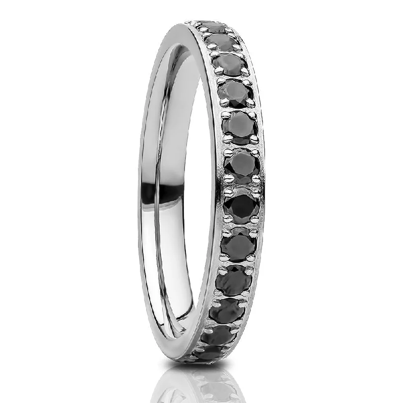 Adjustable Fashion Rings in Leather and Brass with a Tribal - Inspired DesignSilver Titanium Eternity Ring 3Mm Black Cz Comfort Fit Lab Created Gem