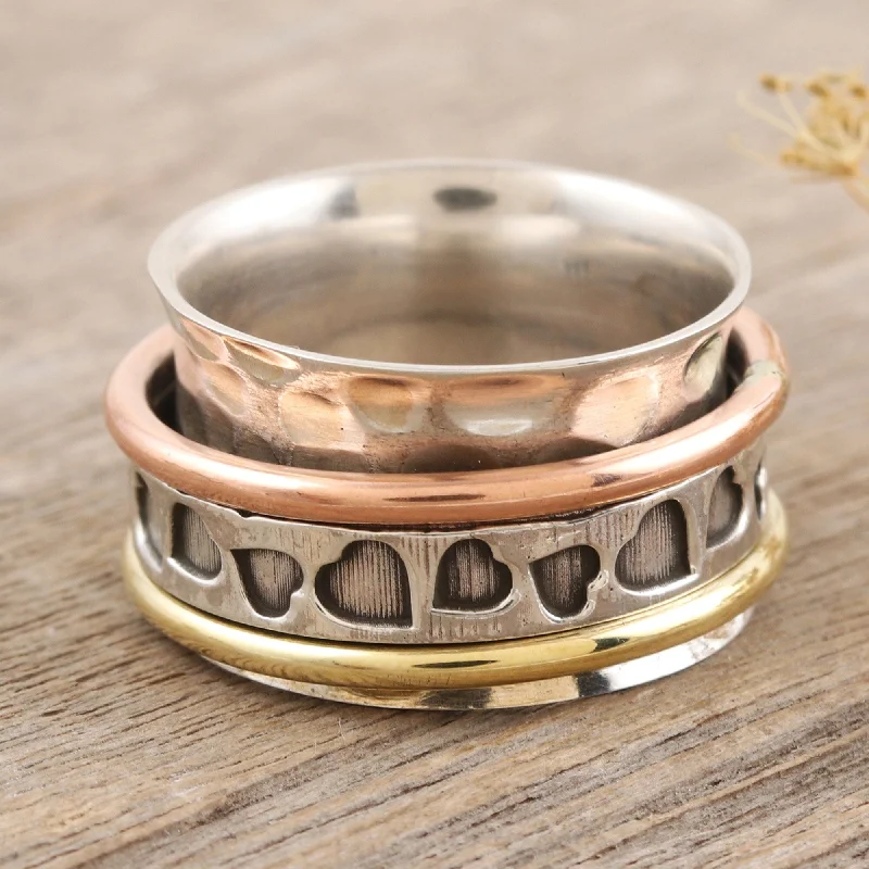 Stackable Fashion Rings in Rose - Gold Tone with Delicate Floral EngravingsNovica Handmade Endearing Hearts Multi-Metal Meditation Spinner Ring