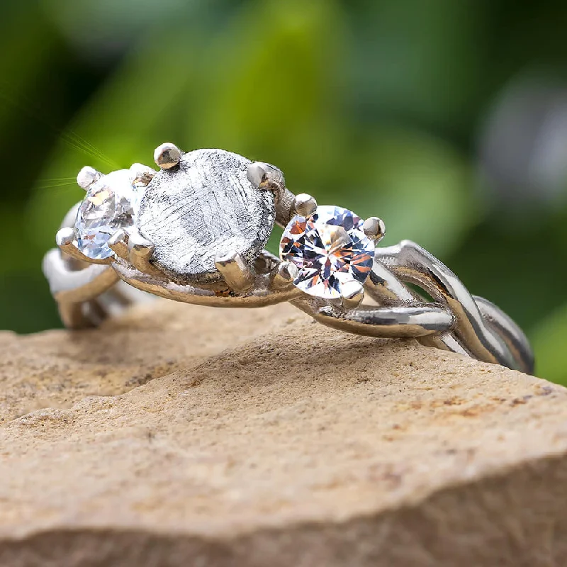 Men's Amethyst Engagement Rings in Sterling Silver with a Contemporary Geometric SettingDiamond & Meteorite Stone Engagement Ring