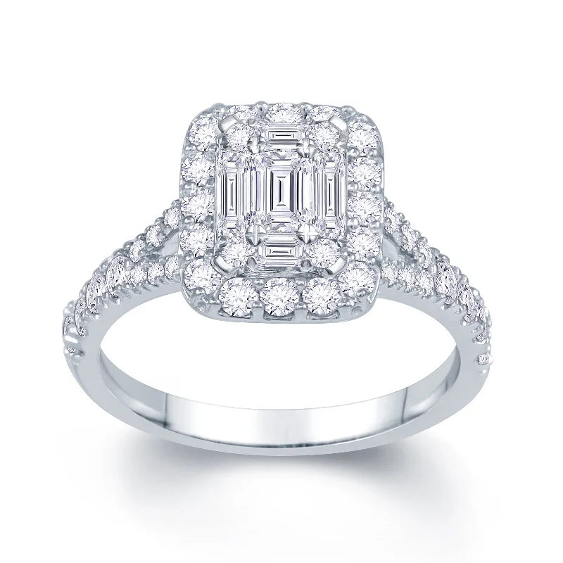 Men's Diamond Engagement Rings with Platinum Band and Halo Setting for a Luxury ProposalPlatinum Emerald Cut Cluster .90ct Diamond Ring