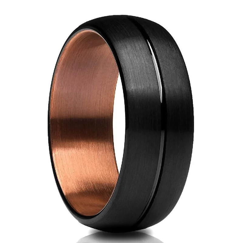 Minimalist Fashion Rings in Stainless Steel with a Single Solitaire CrystalTungsten Carbide 8Mm Black Espresso Wedding Ring Dome Comfort Fit Size 613