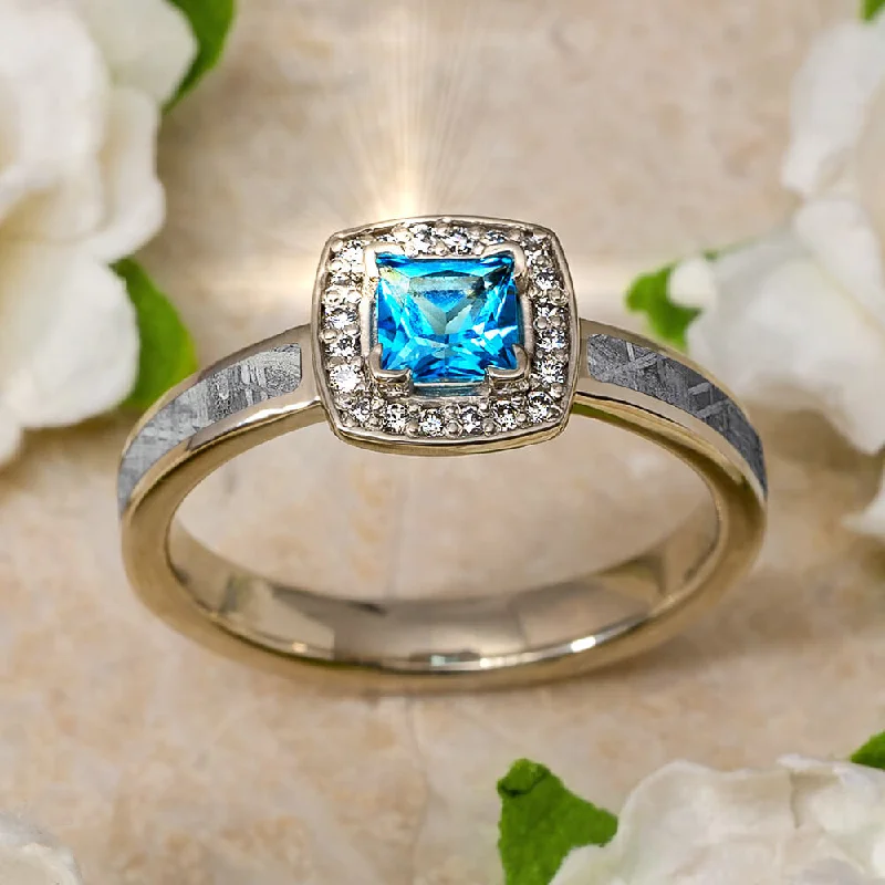 Men's Alexandrite Engagement Rings in Platinum with a Hidden Halo of DiamondsBlue Topaz Halo Engagement Ring