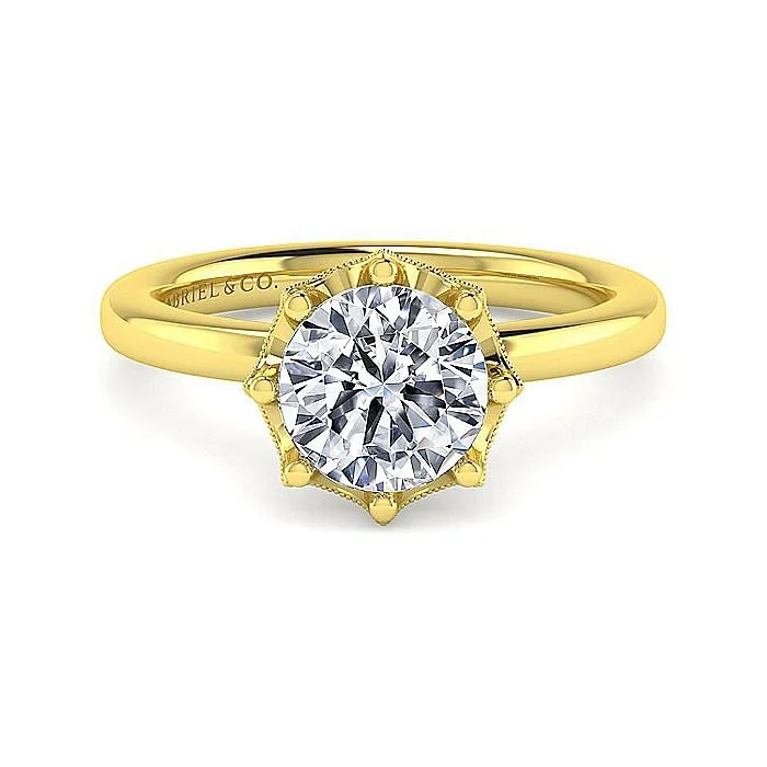 Cushion - Cut Women's Diamond Rings in Platinum with a Soft and Romantic AppearanceGabriel 14K Yellow Gold .05ctw Tulip Style Diamond Semi-Mount Engagement Ring