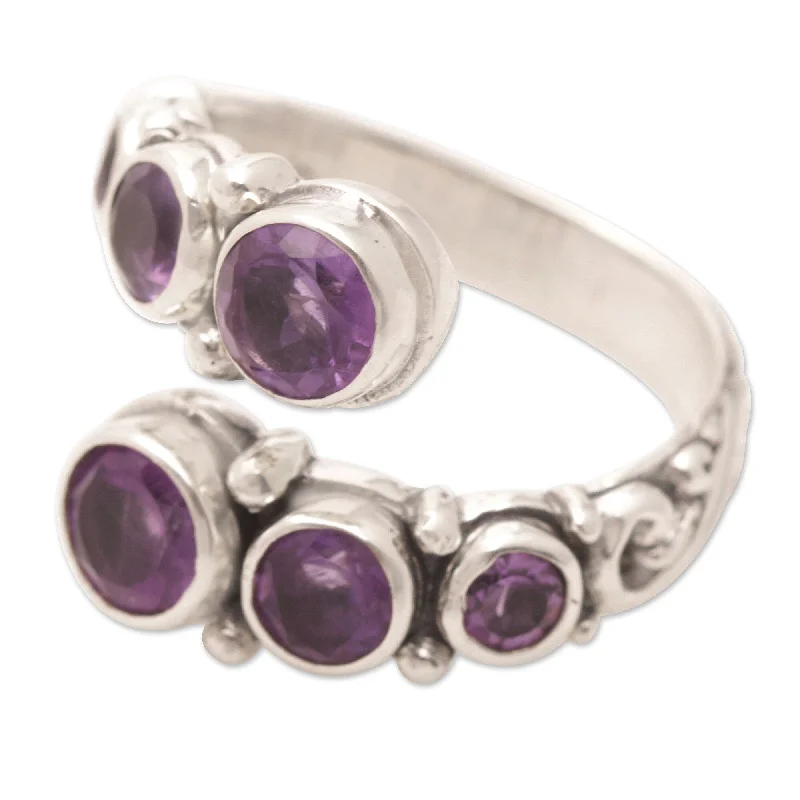 Beaded Fashion Rings in Natural Stones and Cotton Cord for a Handmade AestheticNovica Handmade Purple Gravel Amethyst Wrap Ring