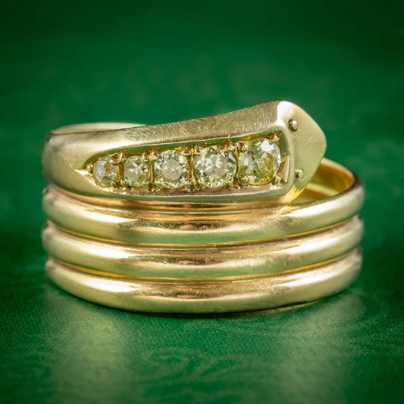 Channel - Set Women's Diamond Rings with Diamonds Securely Held in a Metal Groove for DurabilityAntique Edwardian Fancy Yellow Diamond Snake Ring Dated 1918