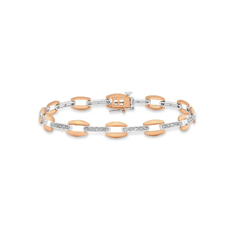 Bangle Bracelets with Adjustable Screw - Closures for a Secure Fit9K 2-Colour Gold 0.25ct Diamond Square Link Bracelet /7.5"