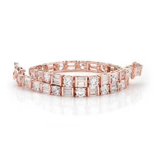 Pearl - Adorned Bangle Bracelets with Delicate Silver ChainsRound Brilliant and Baguette tennis bracelet with 10.07 carats* of diamond simulants in 10 carat rose gold