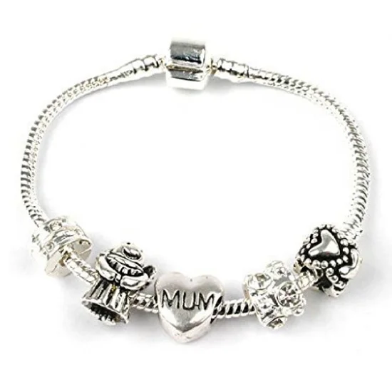 Chamm Bracelets with positive energyGuardian Angel For Mum Silver Plated Charm Bead Bracelet