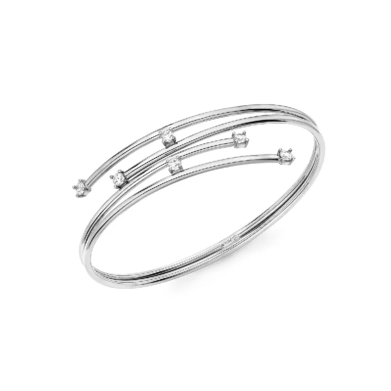 Leather - Wrapped Bangles with Studded Details for a Rock - Chic Vibe9K White Gold CZ Double-Tube Crossover Bangle