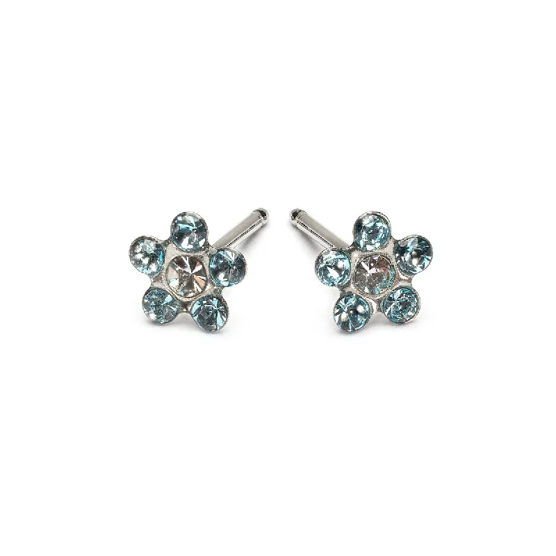 Magnetic - Back Stud Earrings in Black for Easy and Comfortable Wear14k White Gold Aquamarine & White Daisy Earrings