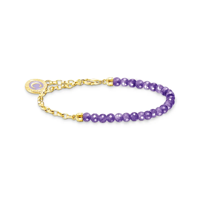 Chamm Bracelets with natural materialsGold Member Charm bracelet with violet beads