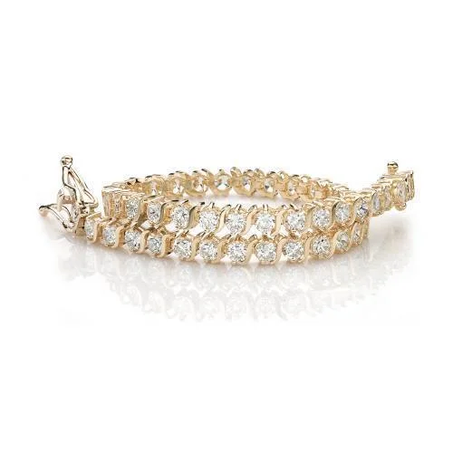 Bangle Bracelets with Adjustable Screw - Closures for a Secure FitRound Brilliant tennis bracelet with 5.94 carats* of diamond simulants in 10 carat yellow gold