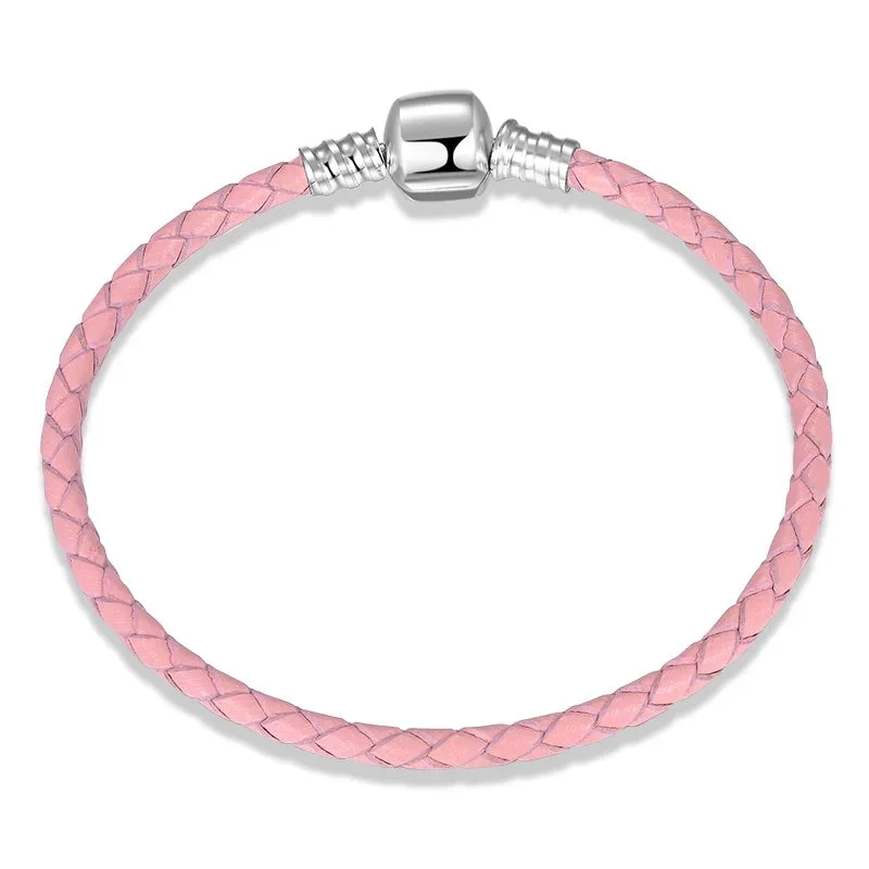 Chamm Bracelets with natural materialsPlain Clasp Pink Braided Genuine Leather Bracelet