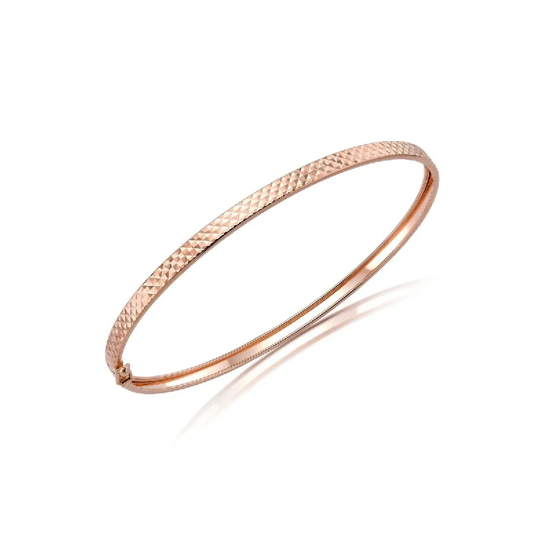 Bangle Bracelets with Adjustable Screw - Closures for a Secure Fit9K Rose Gold Diamond Cut Flat Tube Bangle