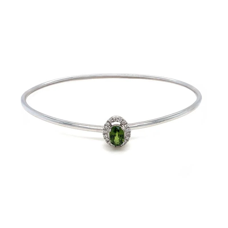 Vintage - Inspired Bangle Bracelets with Filigree and Rhinestone Accents9K White Gold Diamond & Green Sapphire Bangle