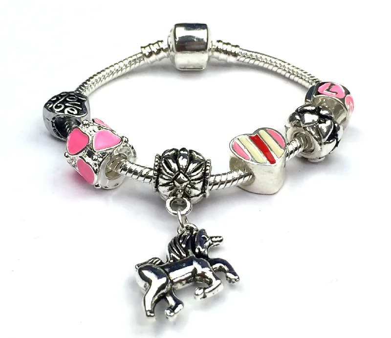 Chamm Bracelets with positive energyI Love Unicorns Silver Plated Charm Bracelet For Girls