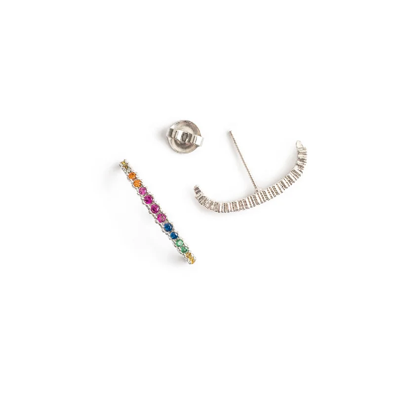 Kids' Plastic Animal - Shaped Stud Earrings in Bright Colors for a Fun and Safe AccessoryRainbow Pave Silver Ear Cuff