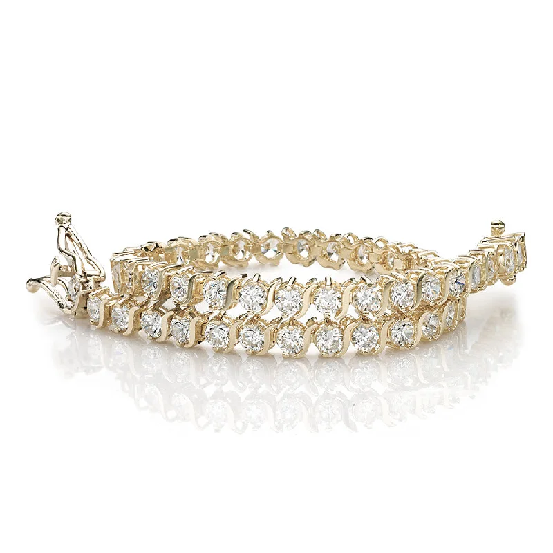 Bangle Bracelets with Adjustable Screw - Closures for a Secure FitRound Brilliant tennis bracelet with 5.28 carats* of diamond simulants in 10 carat yellow gold