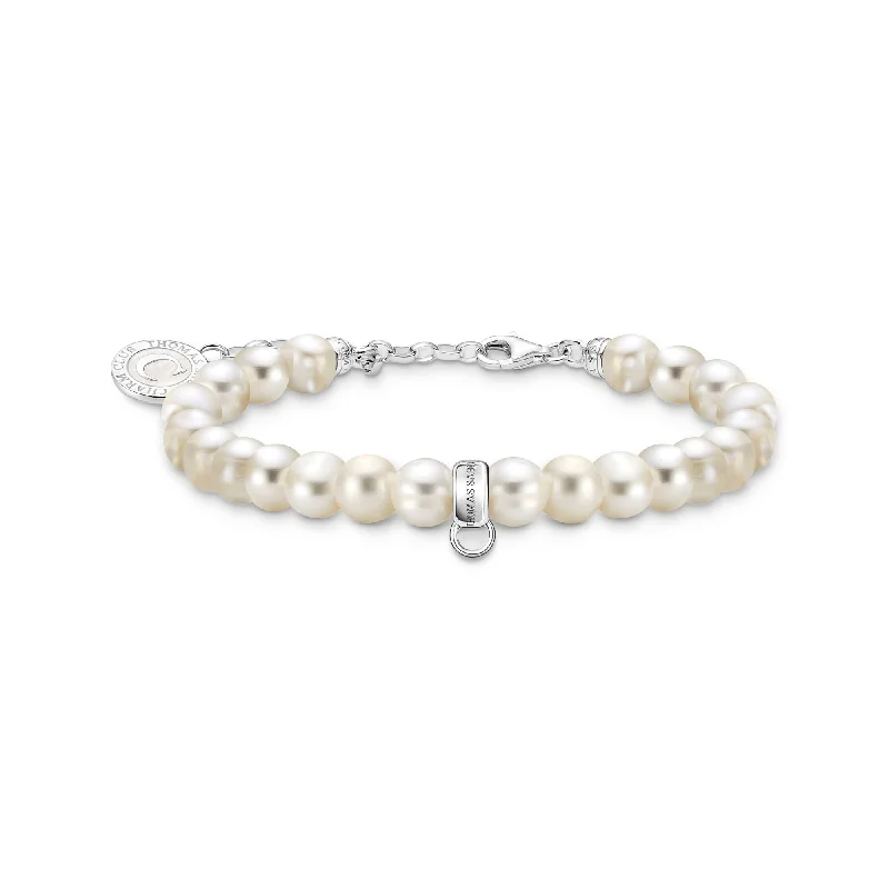 Custom Chamm BraceletsCharm member bracelet with white oval-shaped pearls