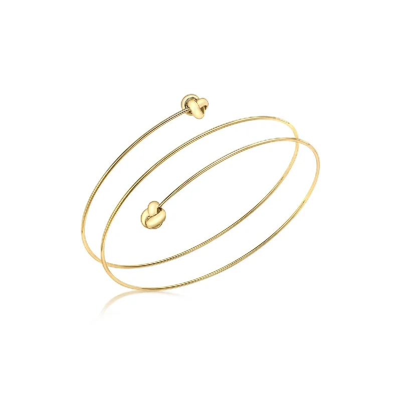 Pearl - Adorned Bangle Bracelets with Delicate Silver Chains9K Yellow Gold 7mm Knots Spiral Bangle