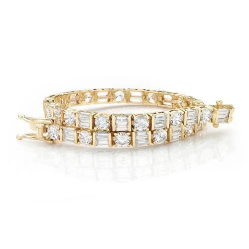 Pearl - Adorned Bangle Bracelets with Delicate Silver ChainsRound Brilliant and Baguette tennis bracelet with 10.07 carats* of diamond simulants in 10 carat yellow gold