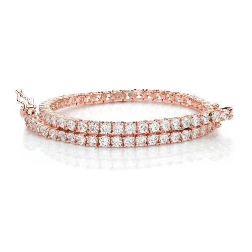 Bangle Bracelets with Adjustable Screw - Closures for a Secure FitRound Brilliant tennis bracelet with 4.38 carats* of diamond simulants in 10 carat rose gold