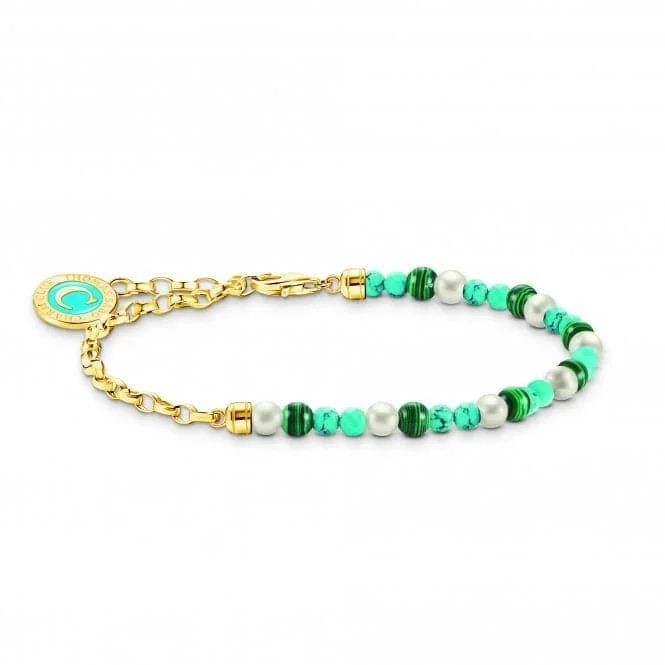 Chamm Bracelets with natural materialsCharmista Multicoloured Gold Plated Simulated Malachite Bracelet A2130-140-7