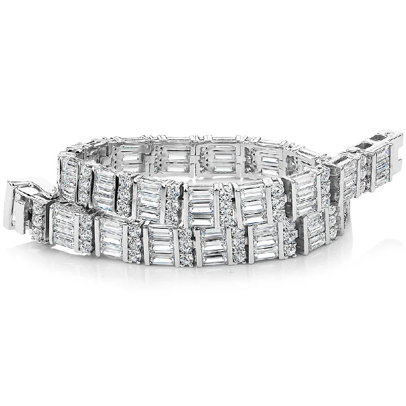 Bangle Sets with Mix - and - Match Patterns for a Versatile AccessoryBaguette and Round Brilliant tennis bracelet with 11.73 carats* of diamond simulants in sterling silver