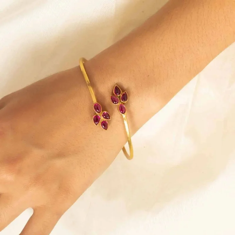 Bangle Bracelets with Adjustable Screw - Closures for a Secure FitSilver Gold Plated Red Pota Bangle