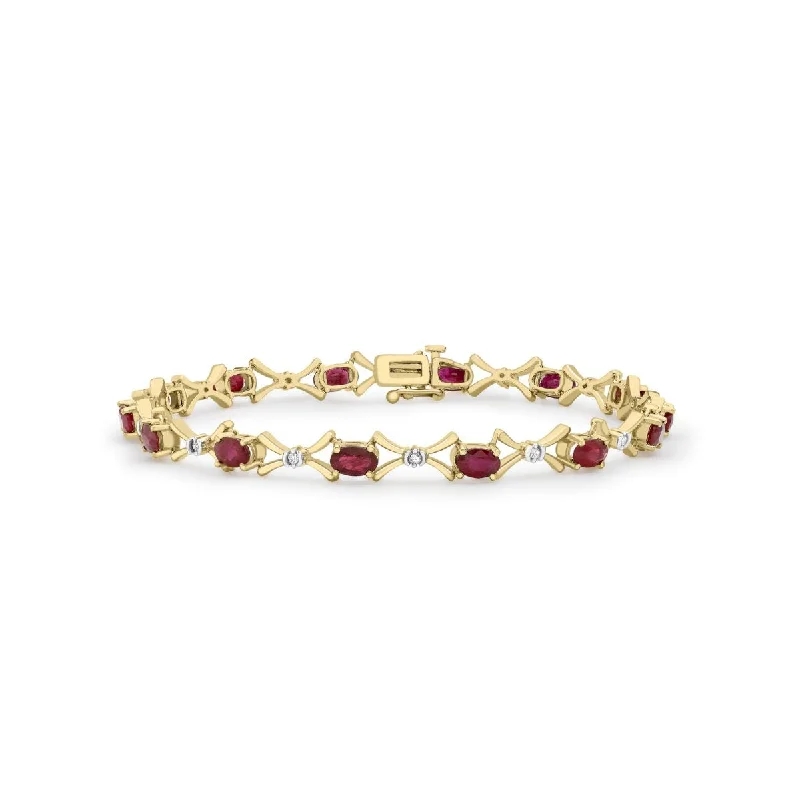 Unisex Bangle Bracelets with Abstract Artwork for a Unique Statement9K Yellow Gold 0.12ct Diamond & Ruby Link Bracelet /7"